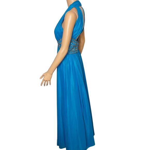 Mike Benet Formals turquoise blue Evening Gown size 12 Vintage Long Halter New - Picture 8 of 9
